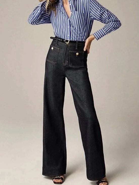 J. Crew Denim - J. Crew 96 slim High-Rise Wide Leg TrouserJeans dark blue with gold button  27